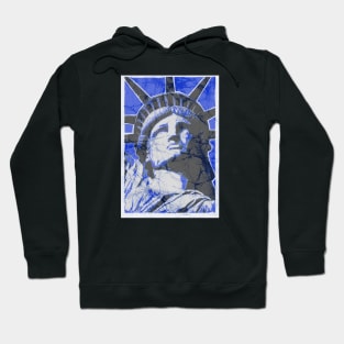 4th of July Statue of Liberty Batik blue crackle style Hoodie